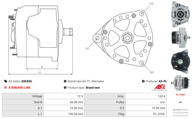 Generator 12V 120A (u/remskive)