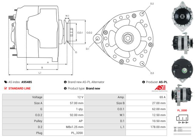 Generator 12V 65A (m/remskive)