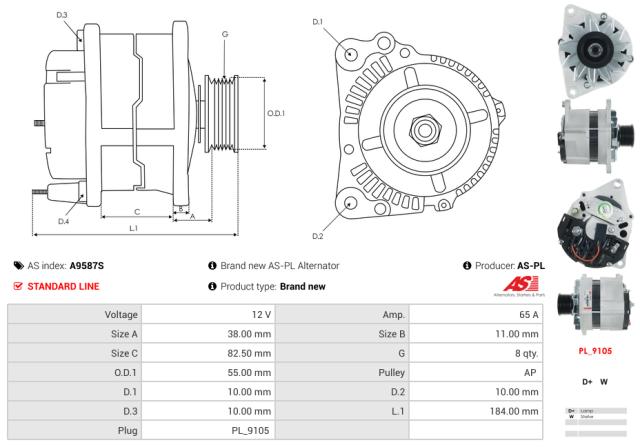 Generator 12V 65A (m/remskive)