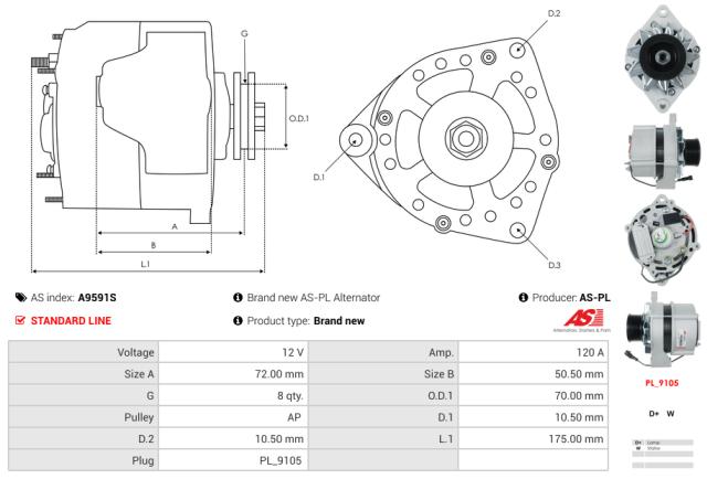 Generator 12V 120A (m/remskive)